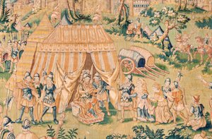 Vlaamse wandtapijt. Serie Het Boek van Judith. Judith voor Holofernes. Vijfde wandtapijt in de serie. Fabrikant Nederland, Brussel(?). Tweede helft van de 16e eeuw.