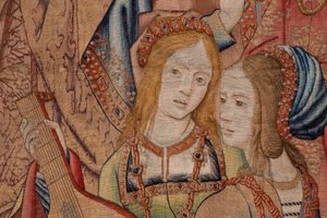 Vlaamse wandtapijt. Serie De Geschiedenis van David en Bathseba. De profeet Nathan berispt koning David. Derde paneel van de serie. Model Anoniem. Fabrikant Onbekend, Brussel. 1505. door Flemish School