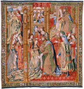 Vlaams wandtapijt. Serie De geschiedenis van David en Bathseba. Huwelijk van David en Bathseba. Tweede paneel van de serie. Model Anoniem. Manufacture Onbekend, Brussel. 1505. Stof Goud, zijde en wol. door Flemish School