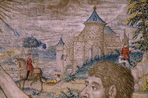 Vlaamse wandtapijt. Serie De geschiedenis van Johannes de Doper: De doop van Christus. Atelier van Brussel. 1515-1520. door Flemish School