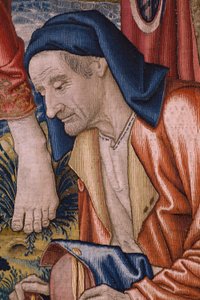 Vlaamse wandtapijt. Serie De geschiedenis van Johannes de Doper: De doop van Christus. Atelier van Brussel. 1515-1520. door Flemish School