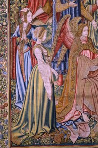 Vlaamse wandtapijt. Serie De geschiedenis van Johannes de Doper: De doop van Christus. Atelier van Brussel. 1515-1520. door Flemish School