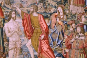 Vlaamse wandtapijt. Serie De geschiedenis van Johannes de Doper: De doop van Christus. Atelier van Brussel. 1515-1520.