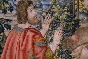 De geschiedenis van Johannes de Doper: De doop van Christus. Brussel atelier. 1515-1520. door Flemish School