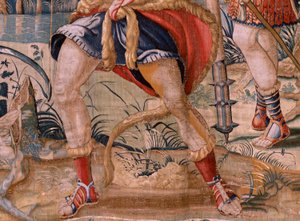 Vlaamse wandtapijt. Serie De Werken van Hercules. Hercules en de Stymphalische vogels. Eerste wandtapijt in de bestaande serie. Model Onbekend. Manufacture Willem Dermoyen, Brussel. Ca 1528.