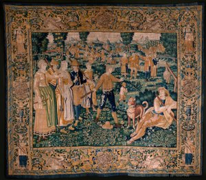 Vlaamse wandtapijt. Het ganzenspel. Atelier van Oudenaarde. 17e eeuw door Flemish School