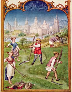 Fol 6v De Maand Juni: Hooien, uit het Breviarium Grimani, c.1515