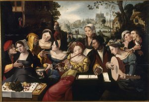 De verloren zoon tussen de courtisanes, ca. 1530 (olieverf op hout) door Flemish School