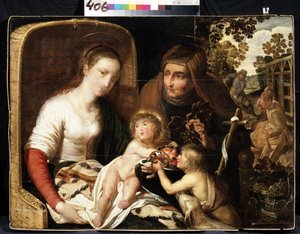 De Heilige Familie met Johannes de Doper als jongen en Sint Elisabeth door Flemish School