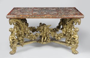 Marktwerktafel op gesneden en vergulde lindehouten basis, 1689