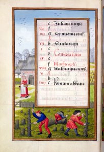 Bomen kappen en takken binden, uit een Getijdenboek, ca. 1500