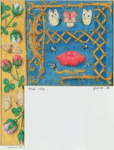 Verlichte letter `A en zijrand van bloemen, uit een Getijdenboek, ca. 1500
