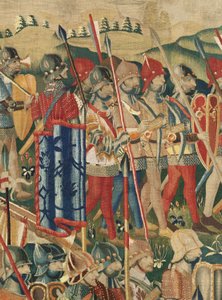 Parochiemuseum van wandtapijten. Vlaamse wandtapijt. De landing in Arzila. Serie Veroveringen van koning Alfonso I van Portugal. Tournai. Wol. door Flemish School