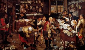 Pandjeshuis Scène van de Mont de Piété. Schilderij van de Vlaamse school. 16e eeuw Parijs decoratieve kunsten