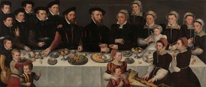 Pierre de Moucheron, zijn vrouw Isabeau de Gerbier en hun achttien kinderen, 1563 door Flemish School