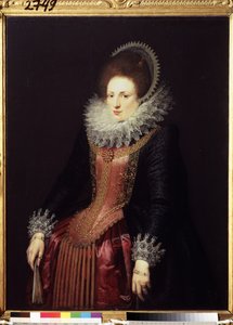 Portret van een dame met een waaier