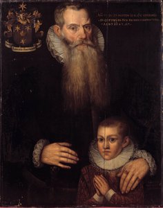 Portret van Charles de Condé (1535-1602) en zijn zoon John in 1592. Vlaamse School van de 17e eeuw. Versailles, Musée des châteaux de Versailles et Trianon door Flemish School