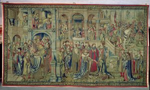De Dood van het Kind en de Koning wordt Overwinning Beloofd, Wandtapijt van David en Bathseba, ca. 1510-15 door Flemish School