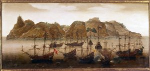 De Nederlandse vloot bij het eiland Sint-Helena door Flemish School