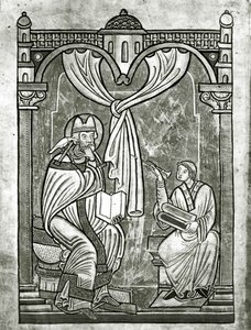 De extase van St. Gregorius (c.540-604) gezien door de diaken Peter door een gordijn doorboord door zijn stilet