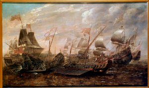 De Onoverwinnelijke Armada Zeeslag waarbij de Spaanse Armada werd verslagen door de Engelse vloot in augustus 1588, Vlaamse school