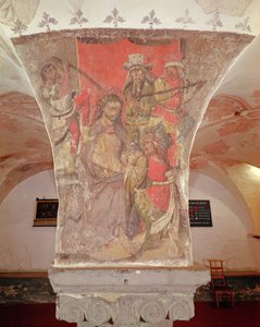 De Bespotting van Christus, muurschildering uit de crypte door Flemish School