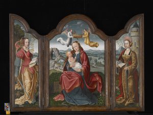 Drieluik Met De Maagd En Kind, St. Barbara En St. Catharina door Flemish School