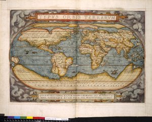 Wereldkaart, Theatrum Orbis Terrarum, door Abraham Ortelius
