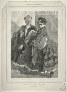 Crinolinografieën (Kostuum van de magistratuur voorgesteld voor 1857) door Félicien Rops
