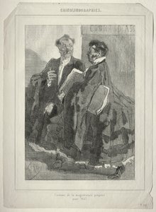 Crinolinografieën. Kostuum van de magistratuur voorgesteld voor 1857 door Félicien Rops