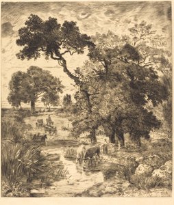 Avond door Félix Bracquemond after Théodore Rousseau