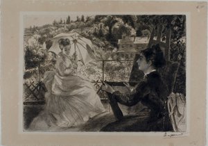 Het terras van de Villa Brancas door Félix Henri Bracquemond