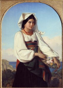Jong meisje met bloemen door Félix Joseph Barrias