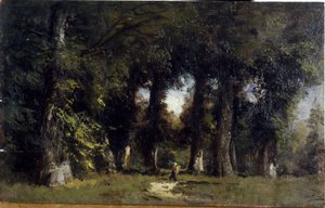 Bosrand (voorzijde), Geanimeerd landschap (achterzijde), tussen 1850 en 1860