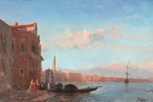Personages die een paleis verlaten, Canal della Grazia door Félix Ziem