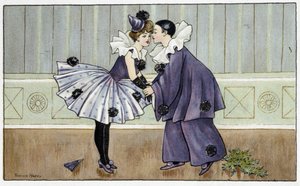 Pierrot en Colombine - getekend door Florence Hardy, begin 20e eeuw