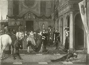 Marie de Medici bij het huis van Rubens (gravure)