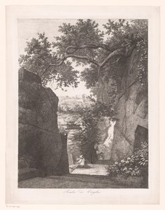 Man met hond, zittend bij het graf van Vergilius Tomba di Virgilio (titel op object) door Florian Grospietsch