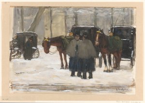Koetsen en koetsiers in de sneeuw