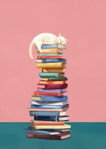 Gezellige kat op kleurrijke boeken door Flow Line