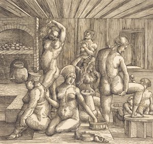 Vrouwenbad door Follower of Albrecht Durer