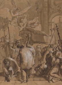 Begrafenisstoet van een Heilige met Engelen door Follower of Francesco Fontebasso