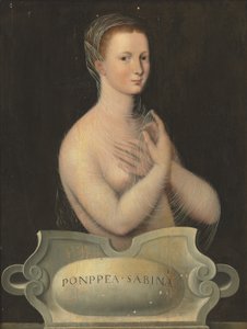Portret van Poppaea Sabina, halflang, in een doorzichtige sluier, voor een stenen cartouche door Fontainebleau School