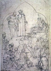 Chaucer aan het hof van Edward III - Studie door Ford Madox Brown