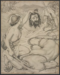 David en Goliath, Cartoon voor Glas-in-loodraam in Jesus College, Cambridge