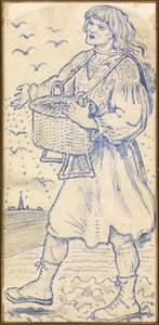 November, de Zaaier: Studie voor een Tegel in Queens College Hall, Cambridge door Ford Madox Brown