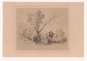 Rustende familie op reis in een berglandschap door Fortuné Ferogio