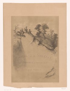 Titelprent met rotslandschap en reizigers langs een kloof