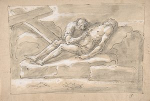 De Dode Christus betreurd door de Magdalena die zijn Zijde Wond vereert door Fortunato Duranti