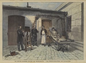 Een jonge man in stukken gesneden